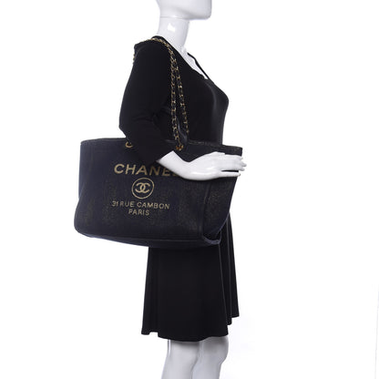 Chanel Lurex Canvas Medium Deauville Tote Navy Blue Gold 2 of 10