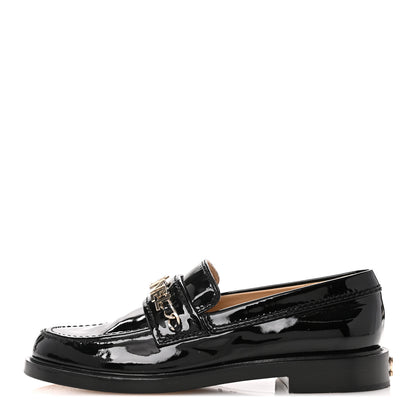 Chanel Shiny Calfskin Logo Loafers 36 Black 1 of 10