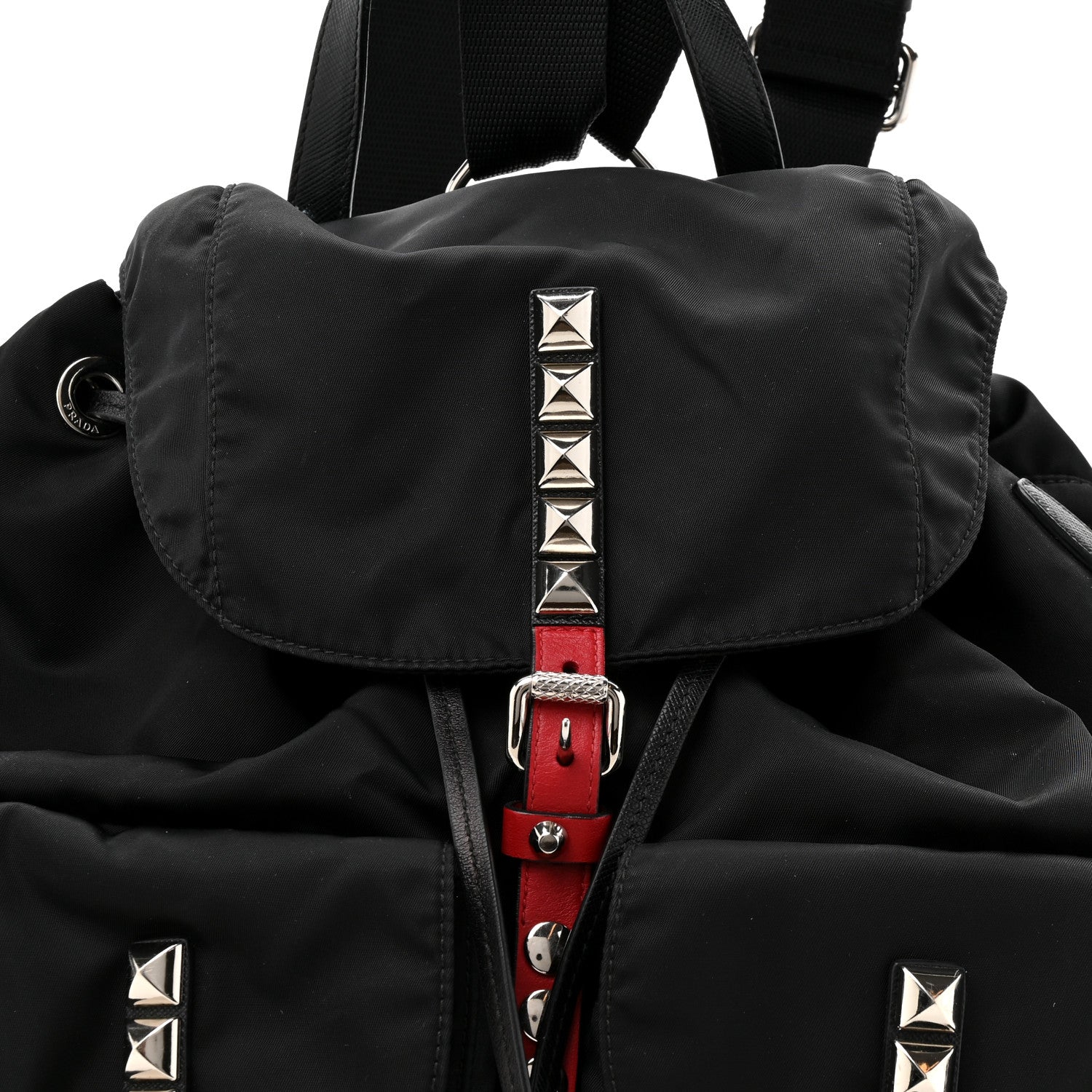 Prada Nylon New Vela Studded Backpack Black Fuoco 7 of 12