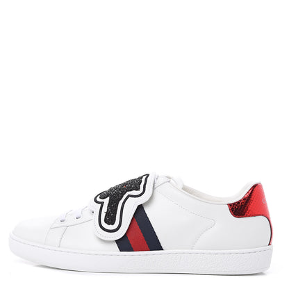 Gucci Calfskin Ayers Crystal Web Panther Embroidered Womens Ace Sneakers 39 White 1 of 10