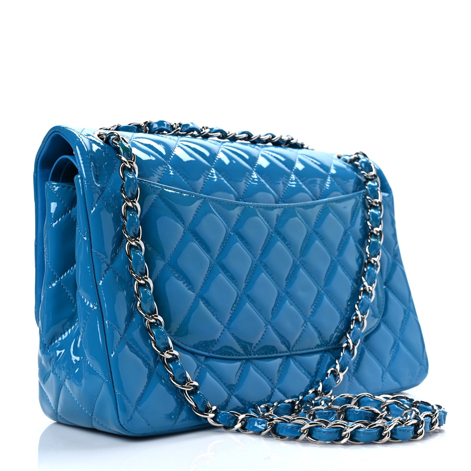 Chanel Patent Calfskin Quilted Jumbo Double Flap Turquoise 3 of 8
