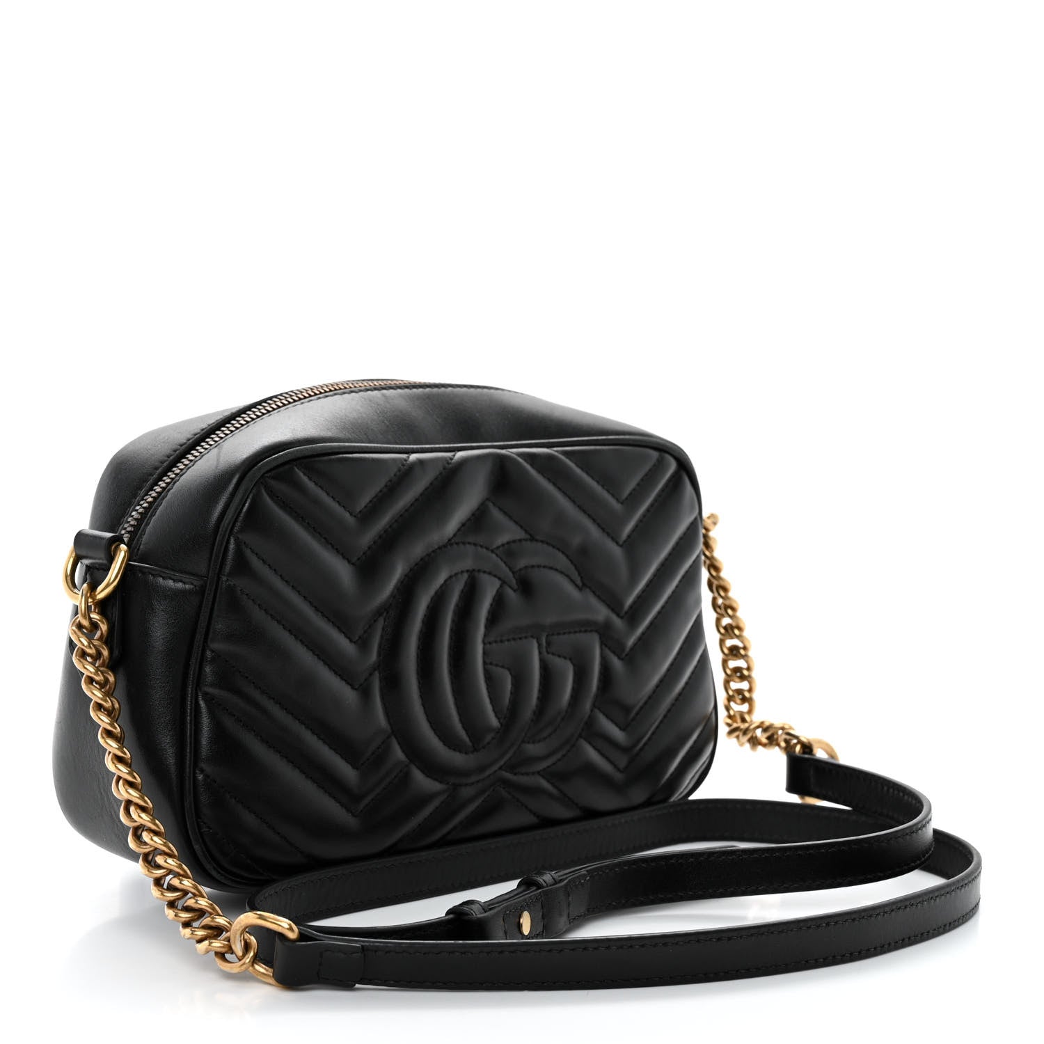 Gucci Calfskin Matelasse Small GG Marmont Chain Shoulder Bag Black 3 of 11