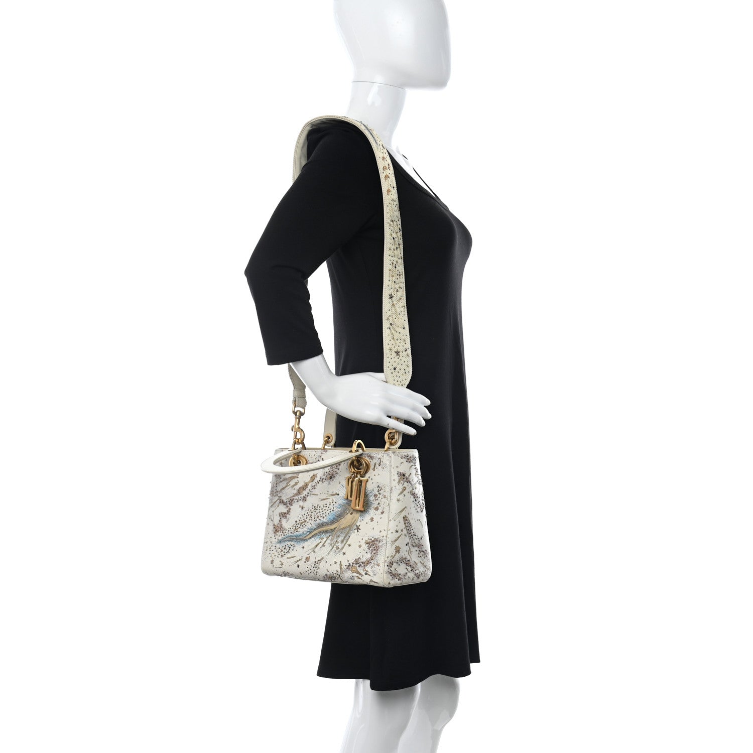 Christian Dior Smooth Calfskin Embroidered I Feel Blue Medium Lady Dior White Multicolor 2 of 14