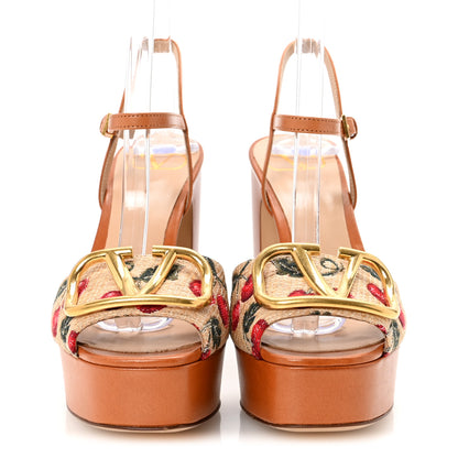 Valentino Garavani Jacquard Raffia Cherryfic Vlogo Ankle-Strap 115mm Platform Sandals 36.5 Natural Red 3 of 9