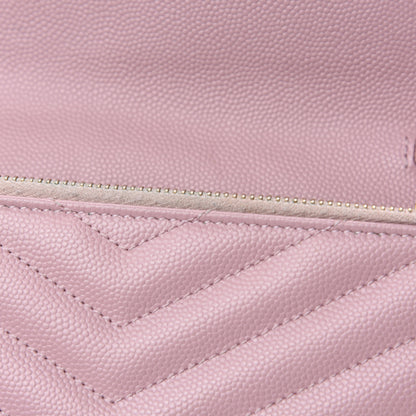 Saint Laurent Grain De Poudre Matelasse Chevron Monogram Envelope Chain Wallet Pale Pink 9 of 13
