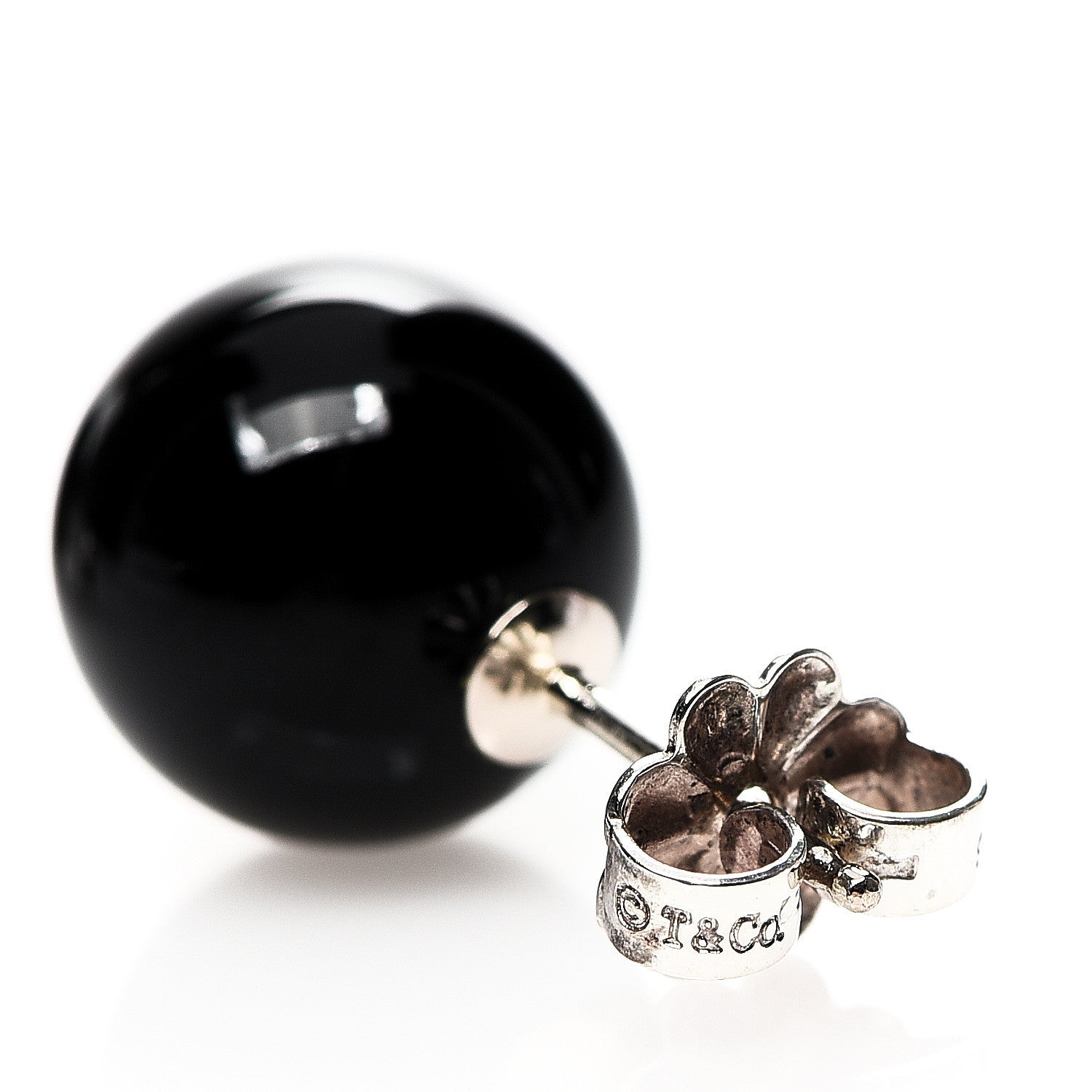 Tiffany Sterling Silver Black Onyx 10mm Ziegfeld Earrings 4 of 4
