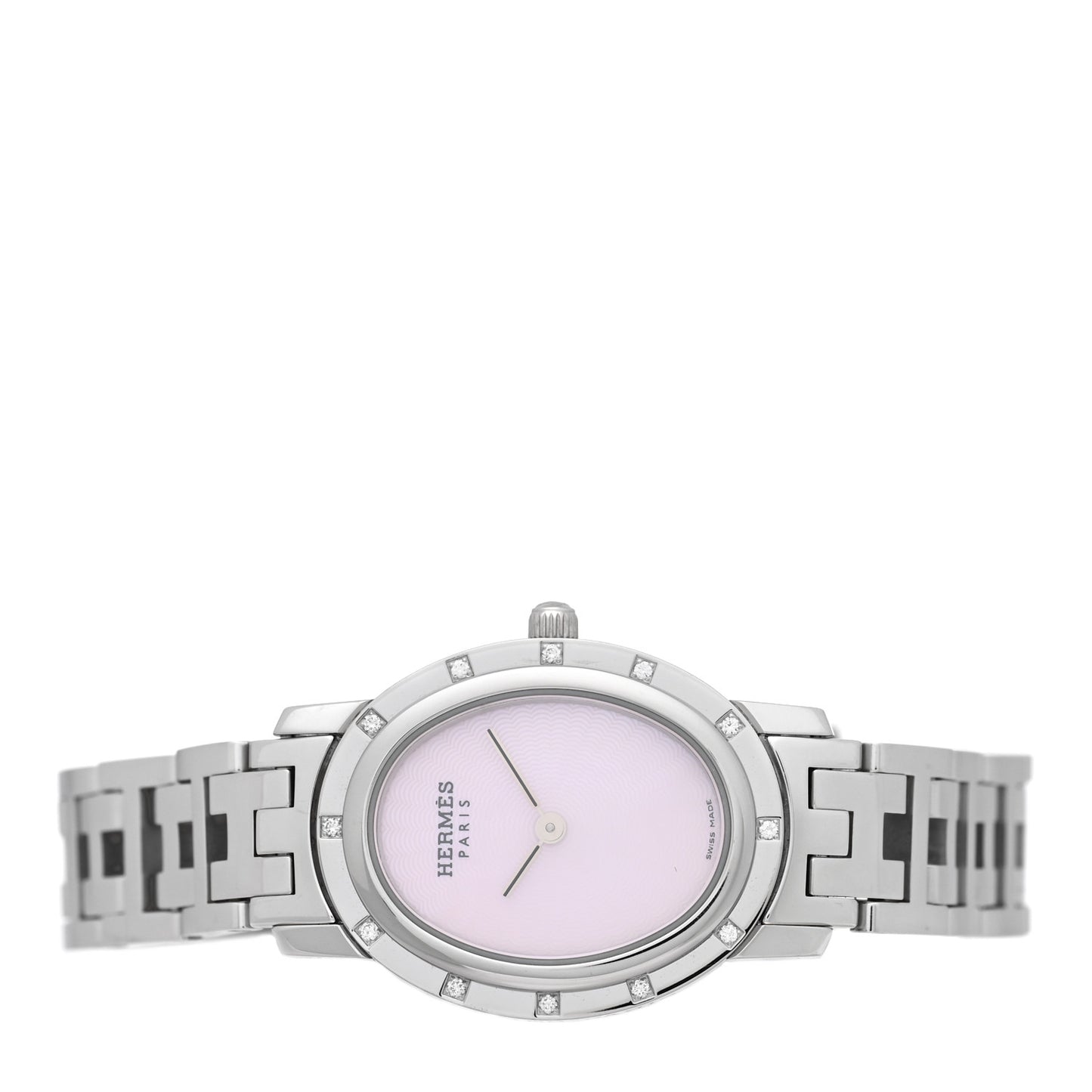 Stainless Steel Diamond Pink Mother of Pearl 22mm Clipper Oval Quartz Watch