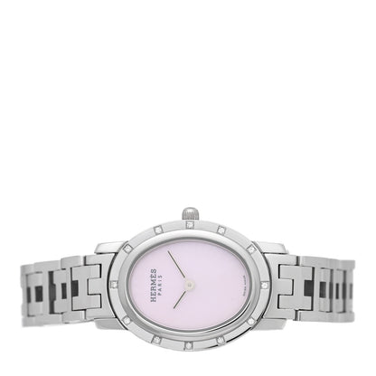 Hermes Stainless Steel Diamond Pink Mother of Pearl 22mm Clipper Oval Quartz Watch 2 of 4