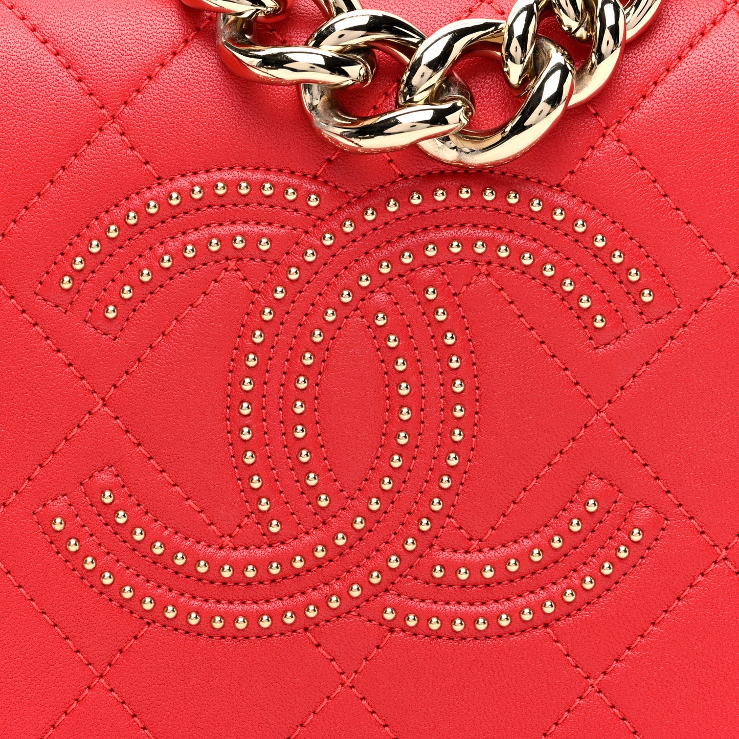 Lambskin Quilted Studded Beauty Begins Flap Red