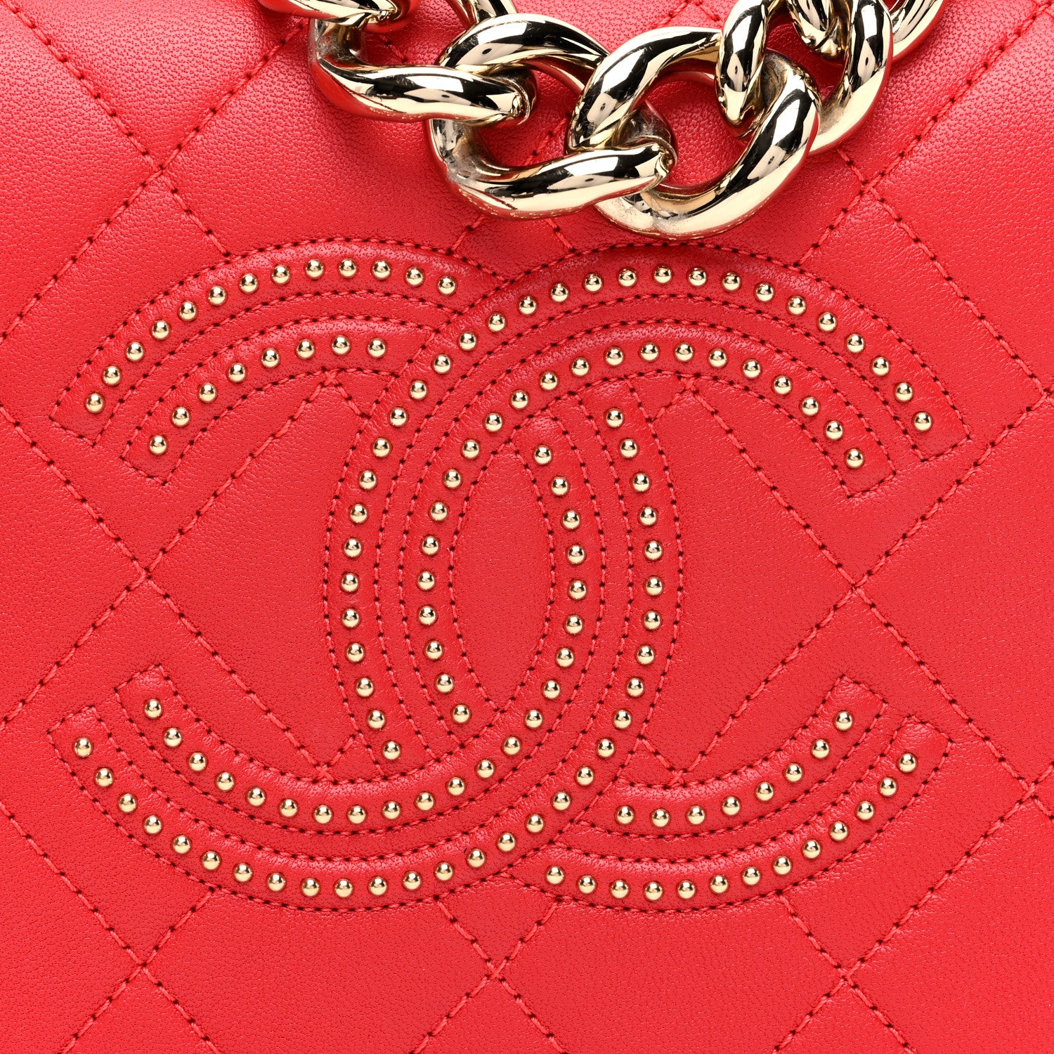 Chanel Lambskin Quilted Studded Beauty Begins Flap Red 8 of 10