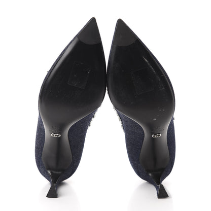 Christian Dior Denim Crystal Garland Pumps 37.5 Blue Fonce 6 of 12