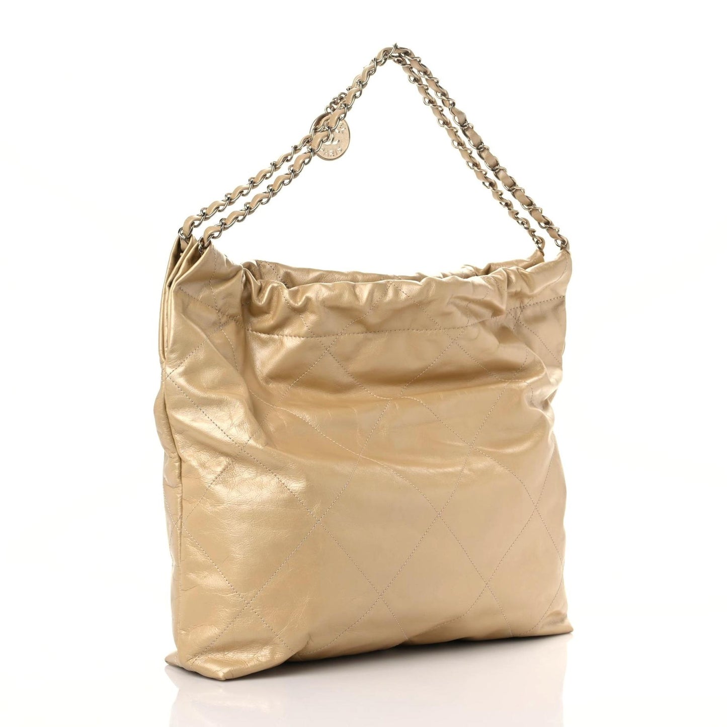Shiny Crumpled Calfskin Quilted Chanel 22 Gold