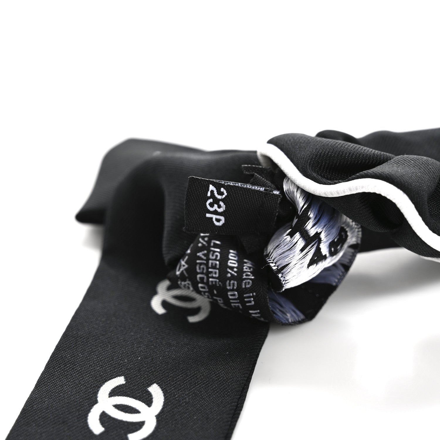 Chanel Silk CC Hair Tie Black Ecru 5 of 5