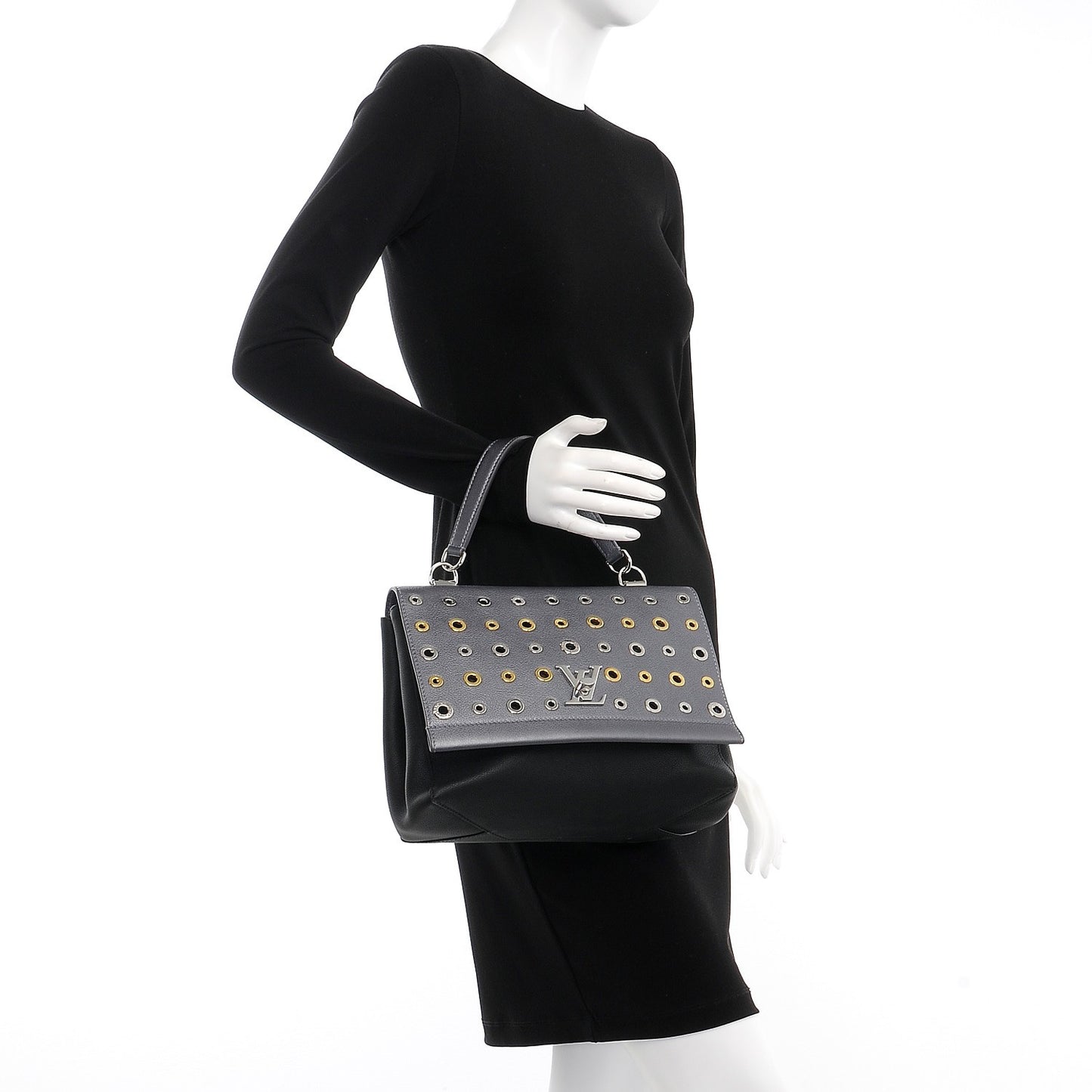 Soft Calfskin Eyelet Lockme II Top Handle Gris Silver