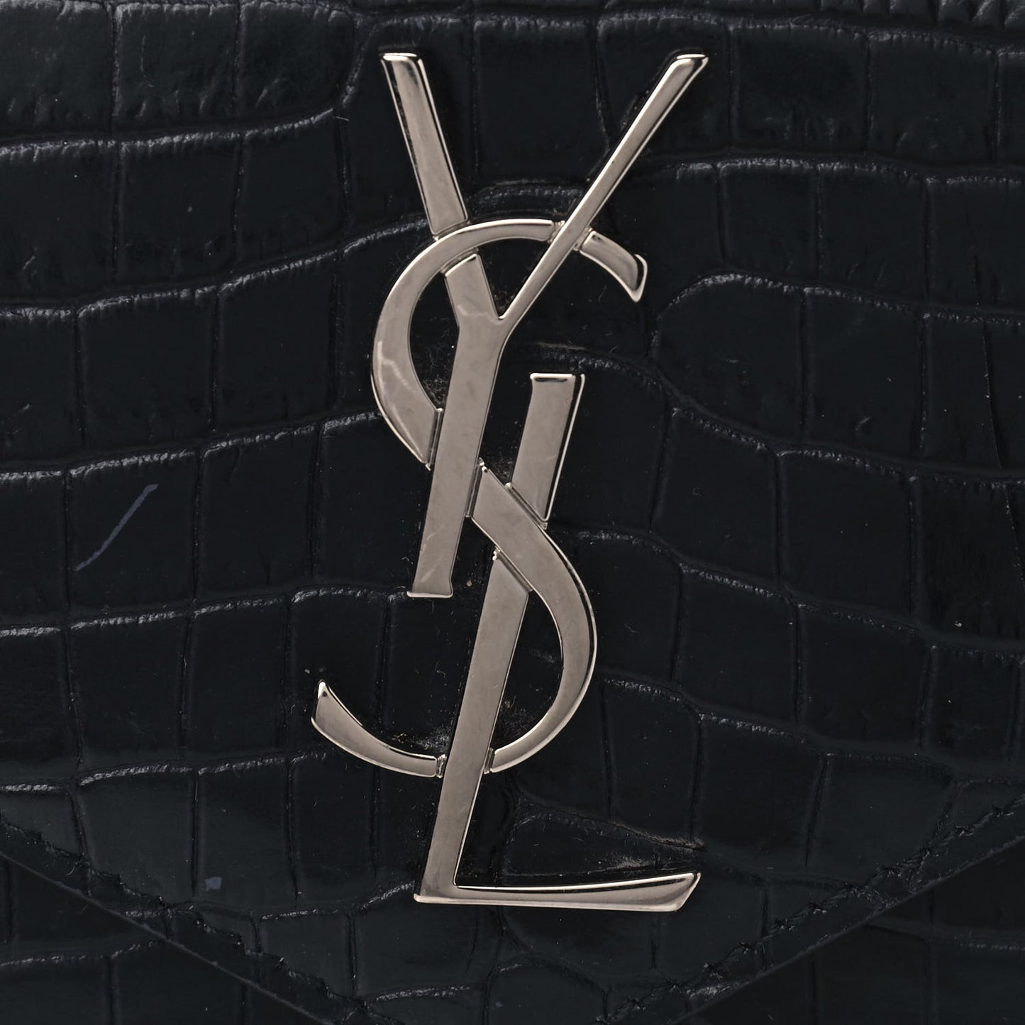 Calfskin Crocodile Embossed Small Monogram Envelope Wallet Deep Marine