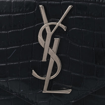 Saint Laurent Calfskin Crocodile Embossed Small Monogram Envelope Wallet Deep Marine 5 of 5