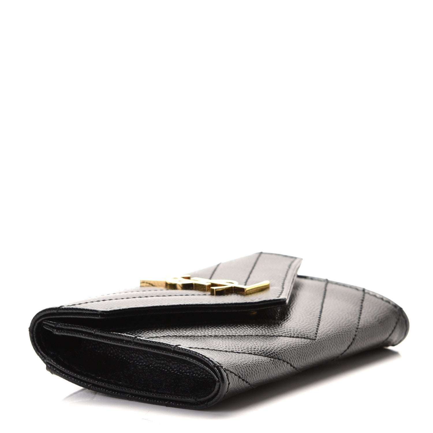Saint Laurent Grain De Poudre Matelasse Chevron Small Monogram Envelope Wallet Black 4 of 8