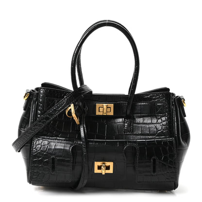 Balenciaga Calfskin Crocodile Embossed Mini Bel Air Carry All Bag Black 1 of 9
