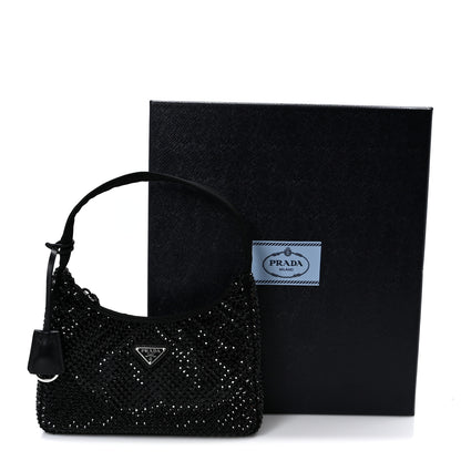 Prada Satin Crystal Mini Re-Edition 2000 Bag Black 10 of 10