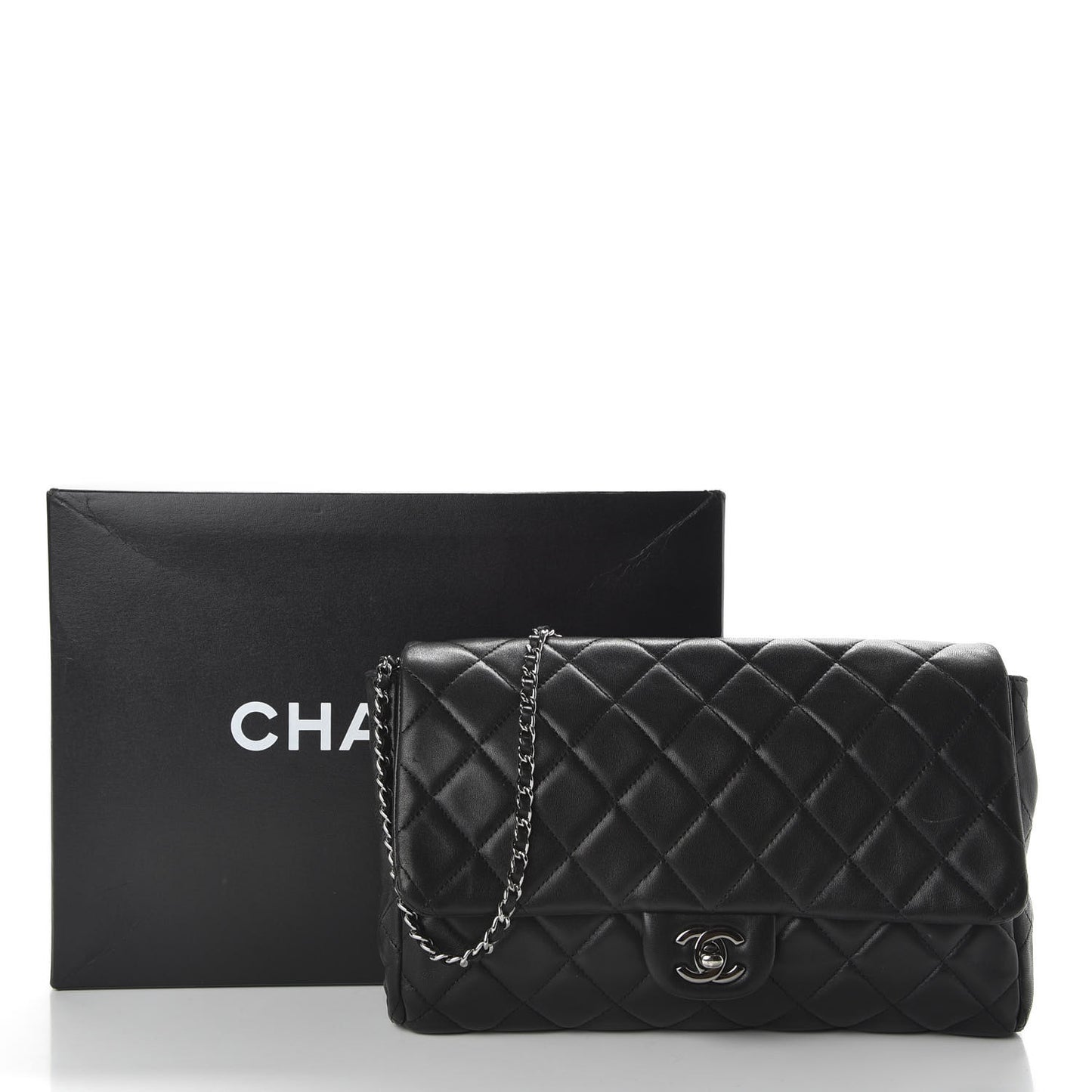 Lambskin Quilted Clutch With Chain Flap Black