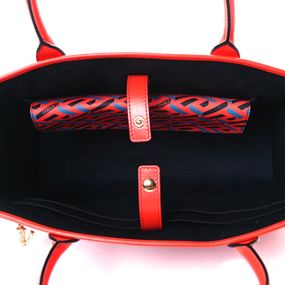Versace Coated Canvas Calfskin La Greca Signature Tote Bag Blue Red 8 of 9