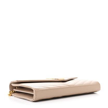 Saint Laurent Grain De Poudre Matelasse Chevron Monogram Chain Wallet Dark Beige 4 of 12