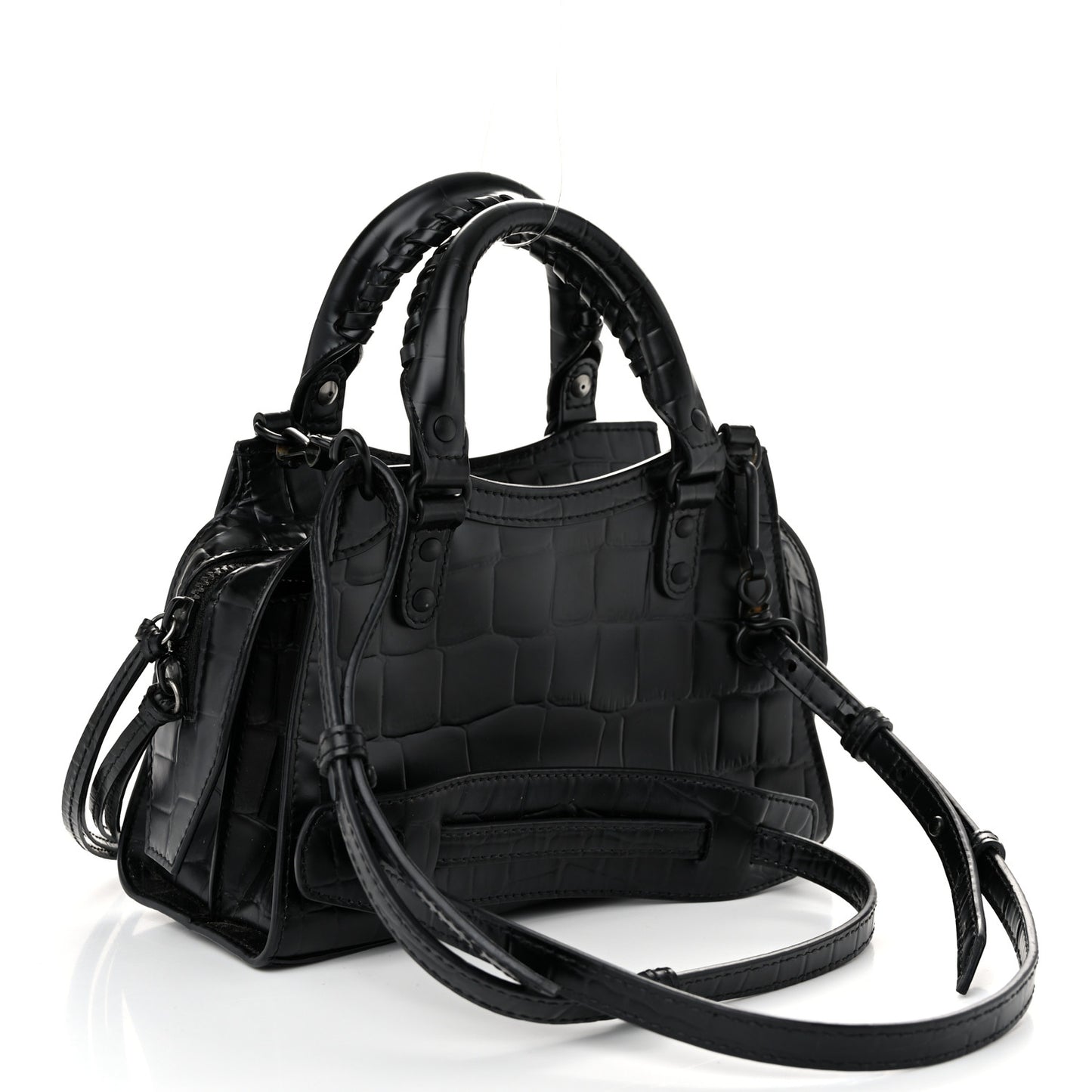 Semi Shiny Calfskin Crocodile Embossed Neo Classic Black Hardware Mini City Black