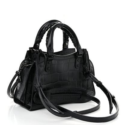 Balenciaga Semi Shiny Calfskin Crocodile Embossed Neo Classic Black Hardware Mini City Black 3 of 9