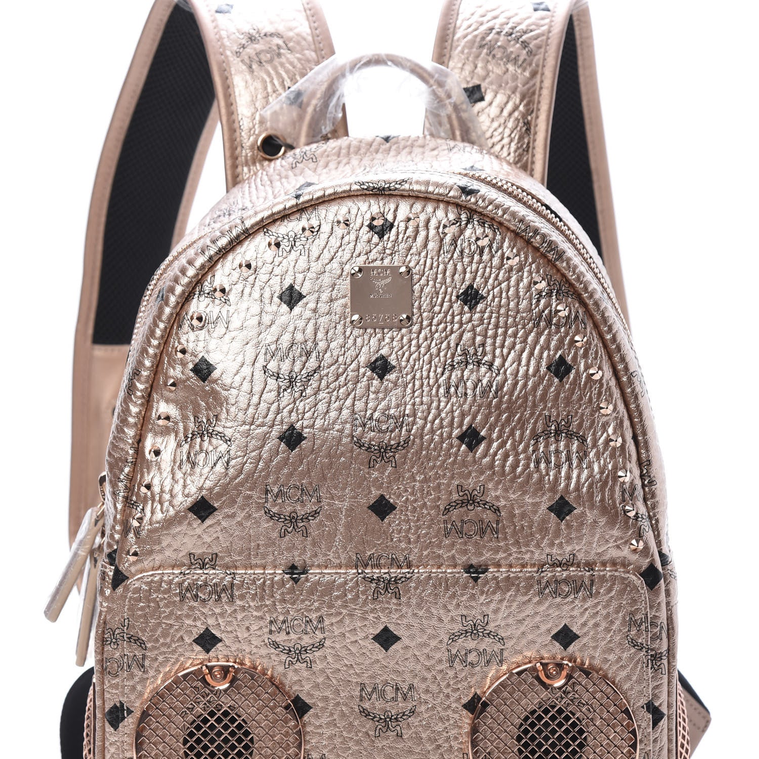 MCM Metallic X Wizpak Visetos Studded Sound System Speaker Backpack Champagne Gold 9 of 12