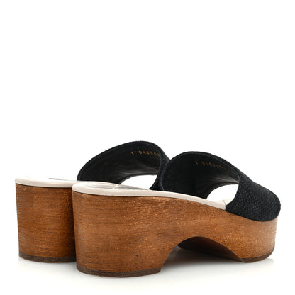 Chanel Fabric Suede Calfskin Wooden CC Clogs 36 Black Light Grey 4 of 6
