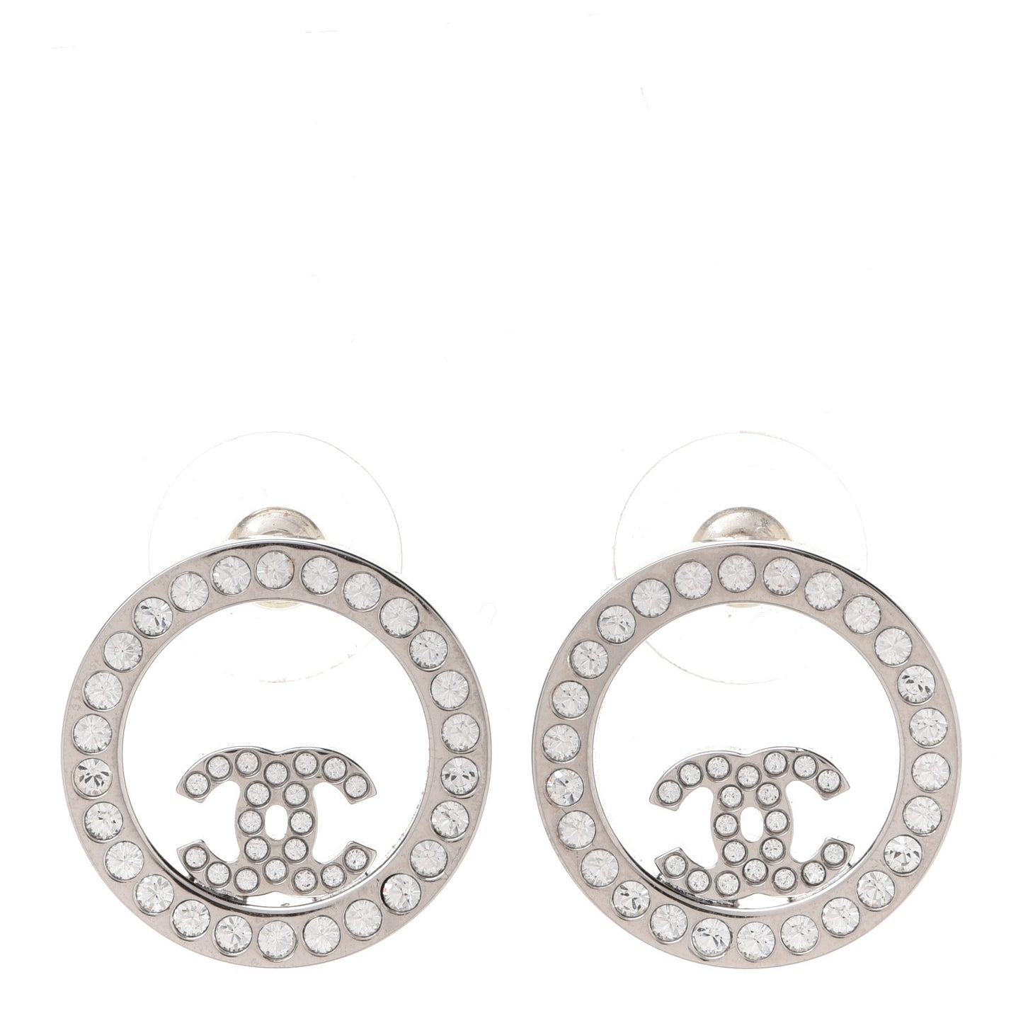 Crystal CC Round Earrings Silver