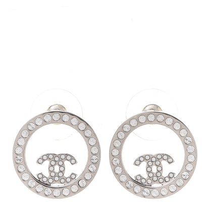 Chanel Crystal CC Round Earrings Silver 1 of 5