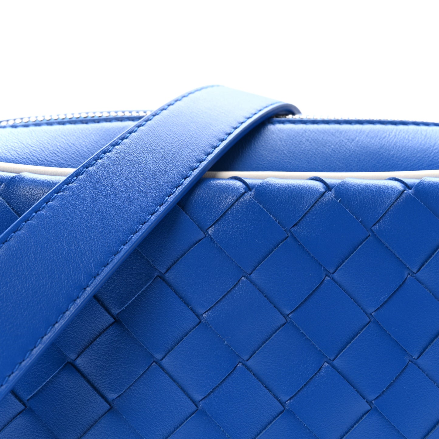 Calfskin Intrecciato Small Camera Bag Cobalt White