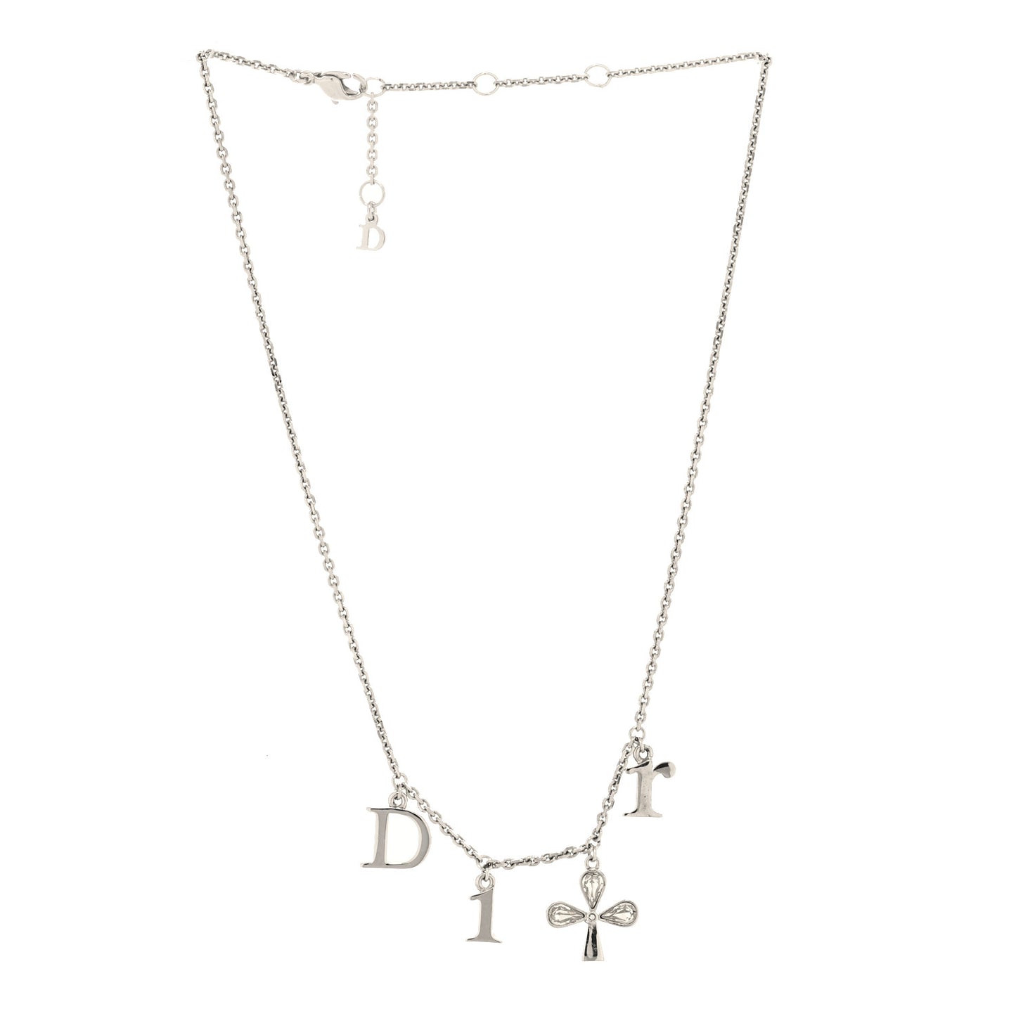 Metal Crystal Logo Clover Necklace Silver