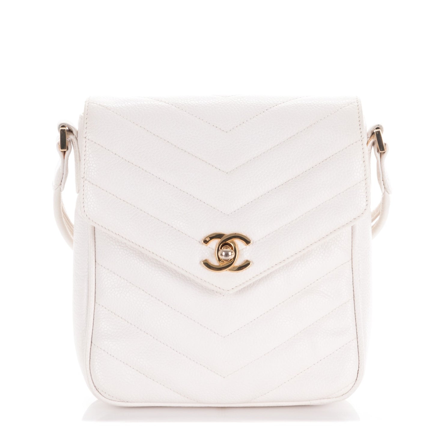 Caviar Chevron CC Shoulder Bag White