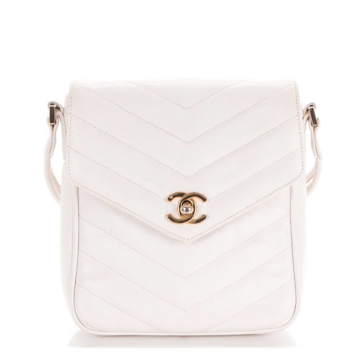Chanel Caviar Chevron CC Shoulder Bag White 1 of 8