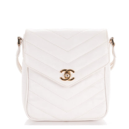 Chanel Caviar Chevron CC Shoulder Bag White 1 of 8