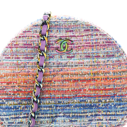 Chanel Tweed Quilted Round Clutch With Chain Blue Pink Orange 8 of 11