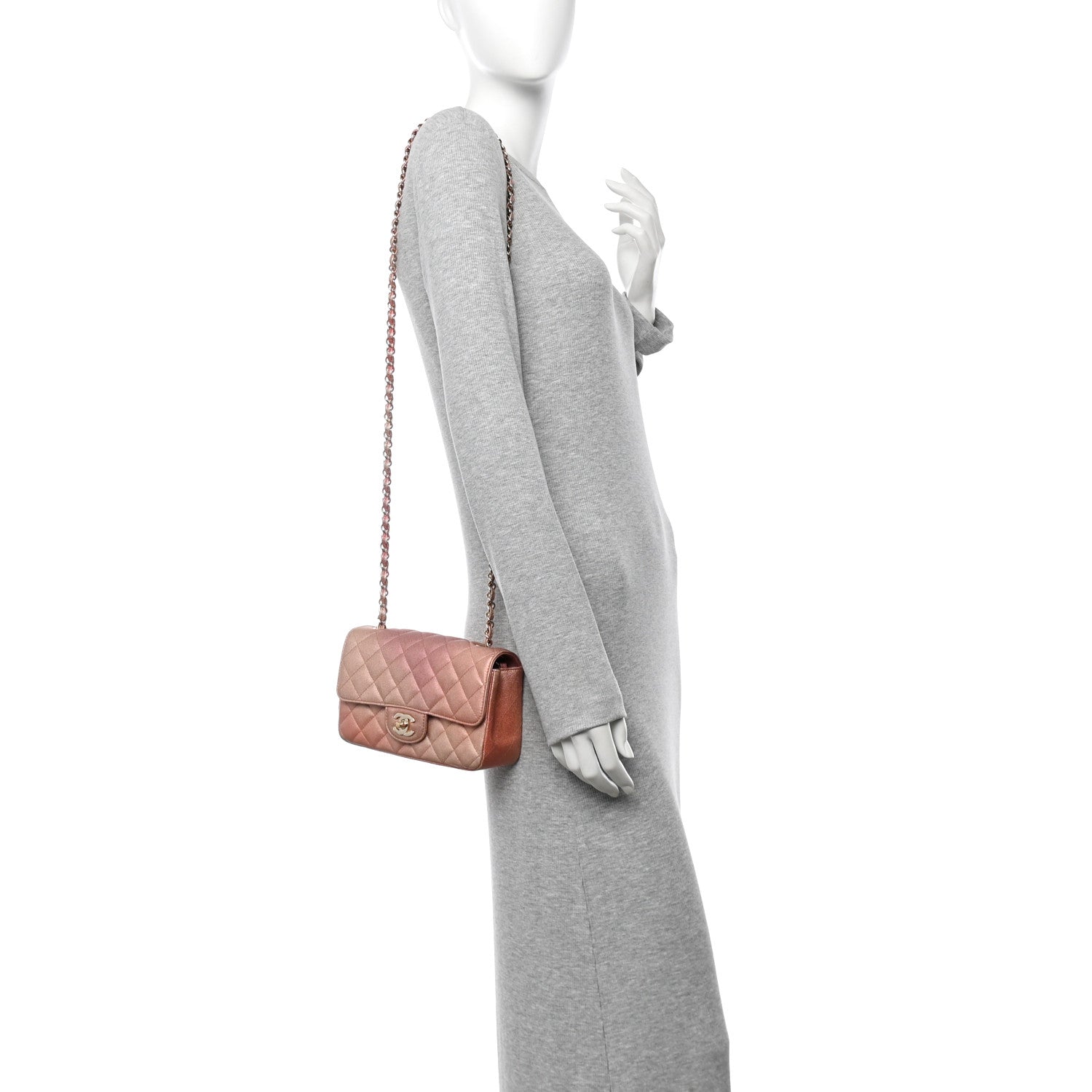 Chanel Metallic Lambskin Quilted Ombre Mini Rectangular Flap Pink 2 of 13