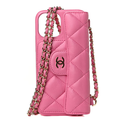 Chanel Lambskin Quilted iPhone XII Pro Case With Chain Pink 1 of 5