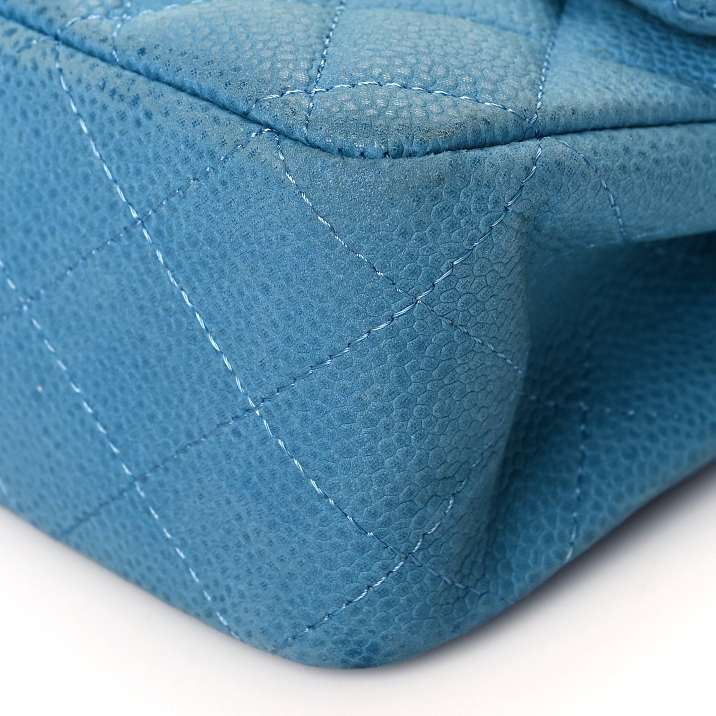Iridescent Caviar Quilted Medium Double Flap Blue