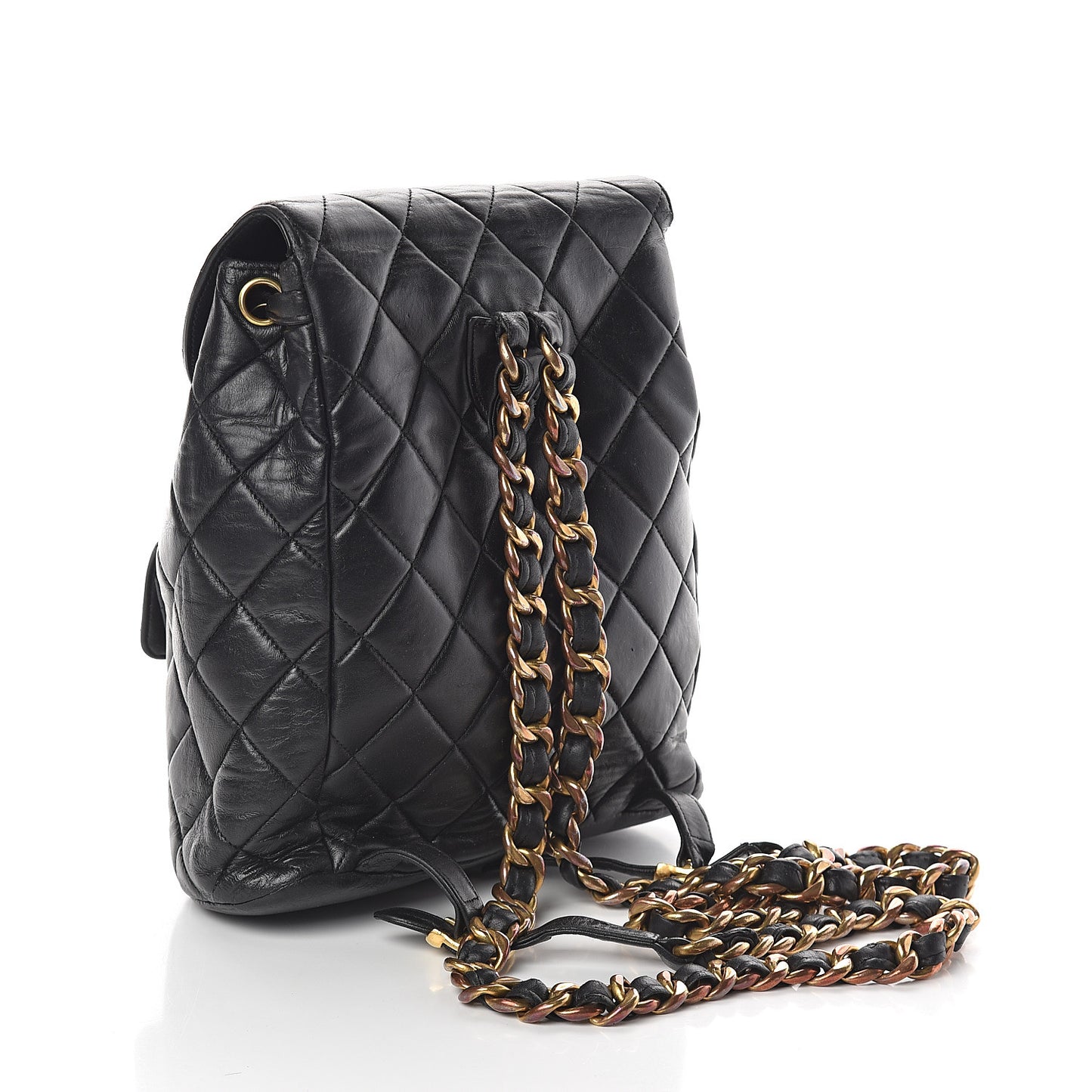 Lambskin Quilted Drawstring Backpack Black
