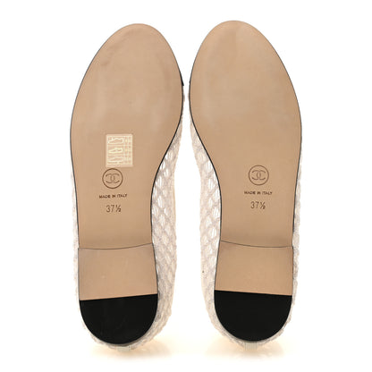 Chanel Embroidered Grosgrain Cap Toe Ballerina Flats 37.5 White Black 6 of 9