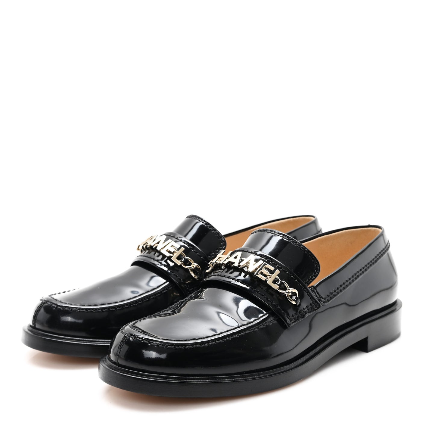 Shiny Calfskin Logo Loafers 38.5 Black