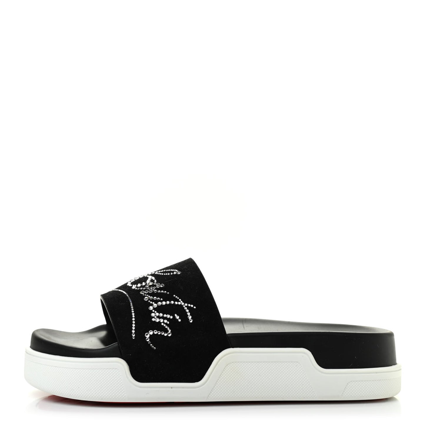 Veau Velours Strass Dear Pool Flat Platform Slide Sandal 38.5 Black