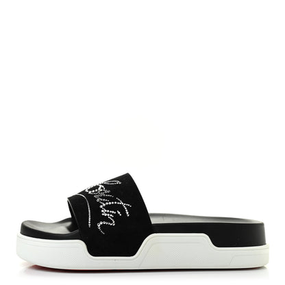 Christian Louboutin Veau Velours Strass Dear Pool Flat Platform Slide Sandal 38.5 Black 1 of 7