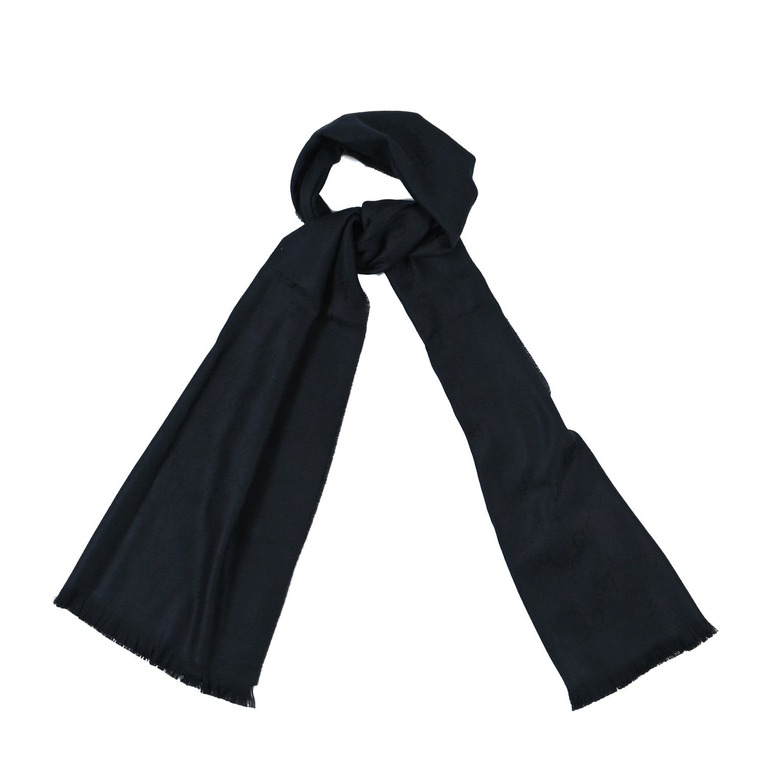 Gucci Wool Jacquard GG Monogram Sten Fringe Scarf Black 1 of 5