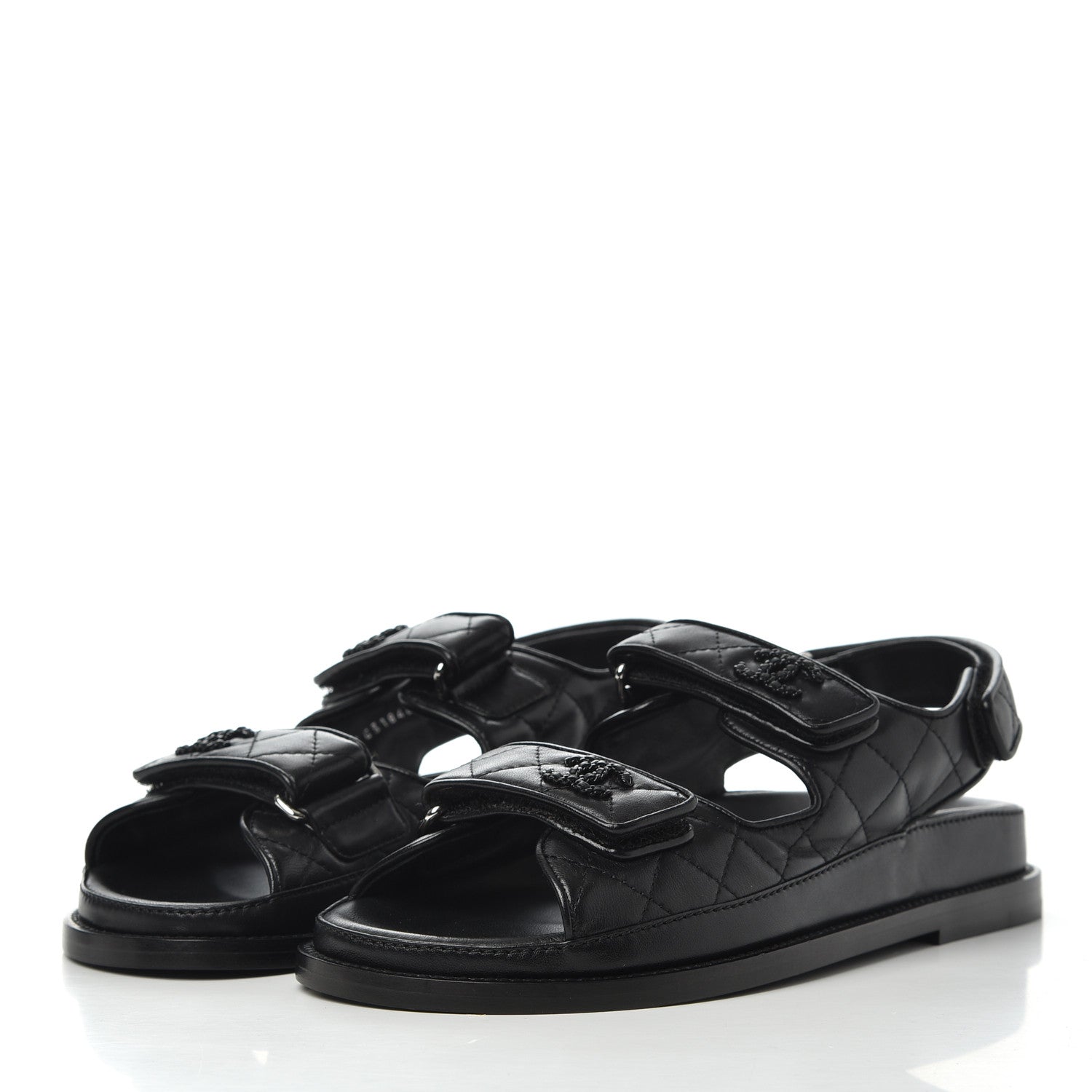 Chanel Lambskin Velcro Dad Sandals 36.5 Black 3 of 11