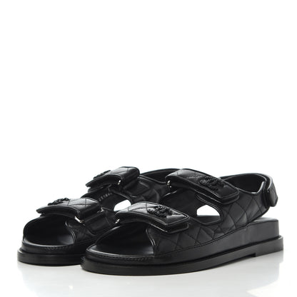 Chanel Lambskin Velcro Dad Sandals 36.5 Black 3 of 11