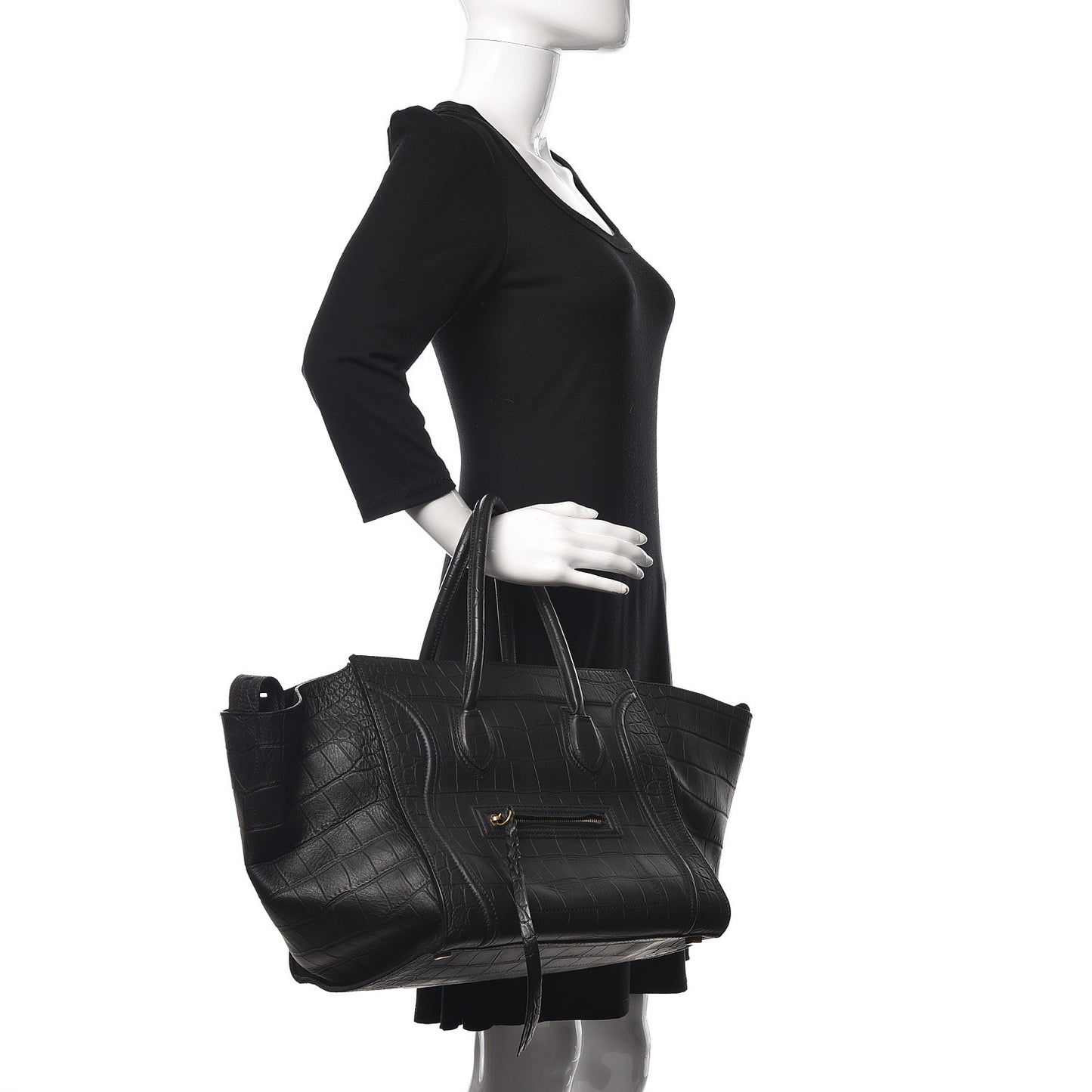 Calfskin Crocodile Embossed Medium Phantom Luggage Black